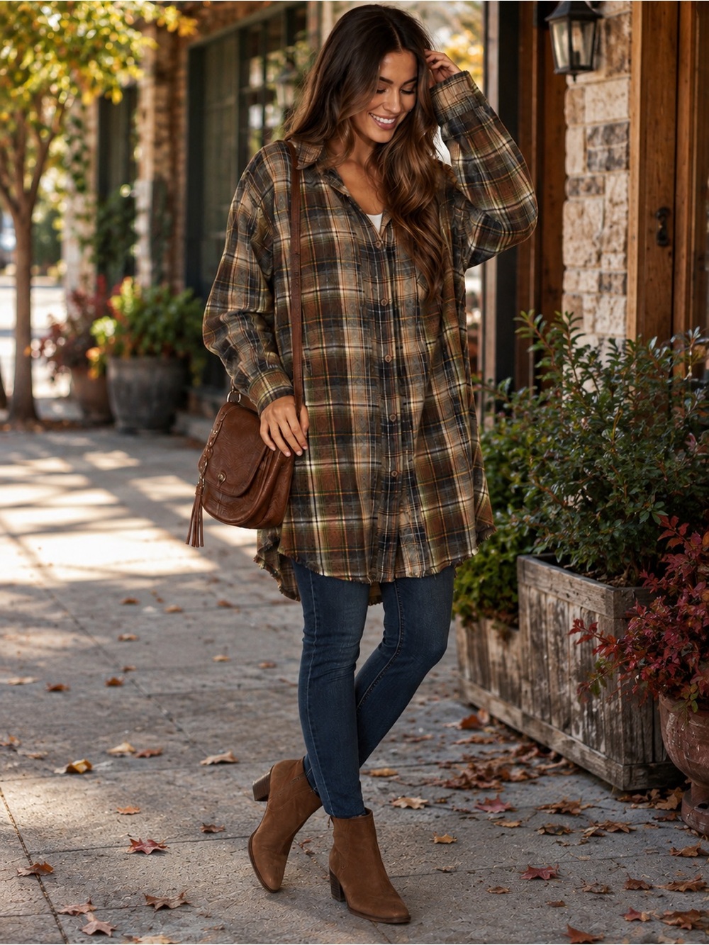 Oli & Hali Plaid Hooded Flannel Jacket - Blue & Brown- Size Large